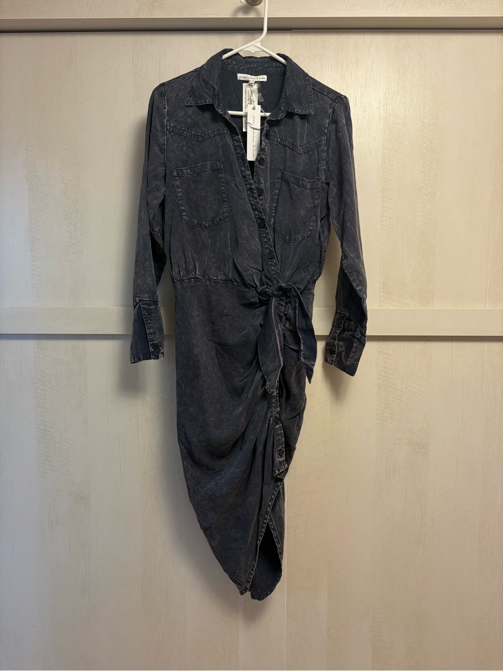 Young Fabulous & Broke Washed Black Tie-Front Shirt Dress